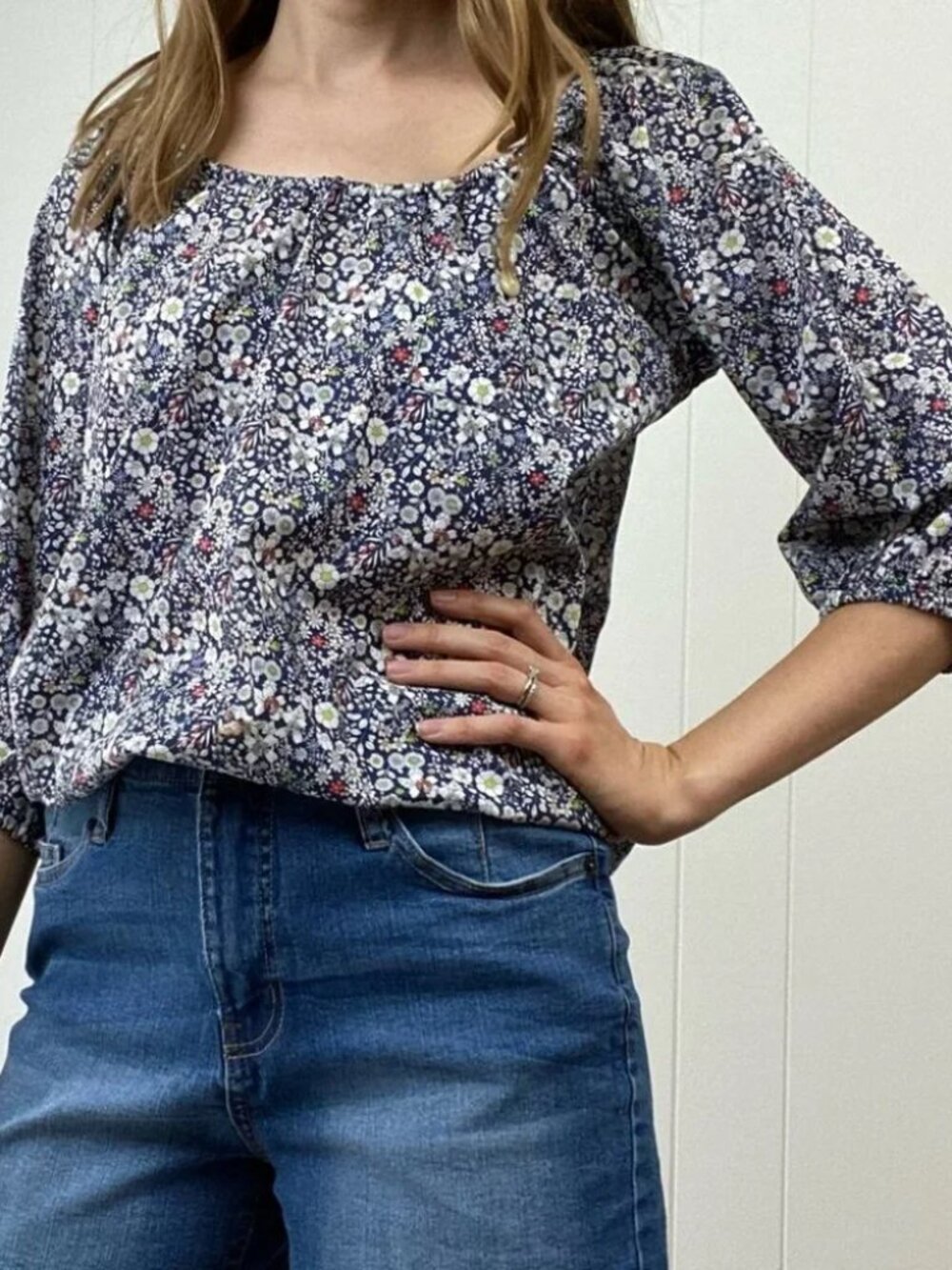 J. CREW x Liberty Art Junes Blouse Womens Medium Blue Floral Peasant Top
